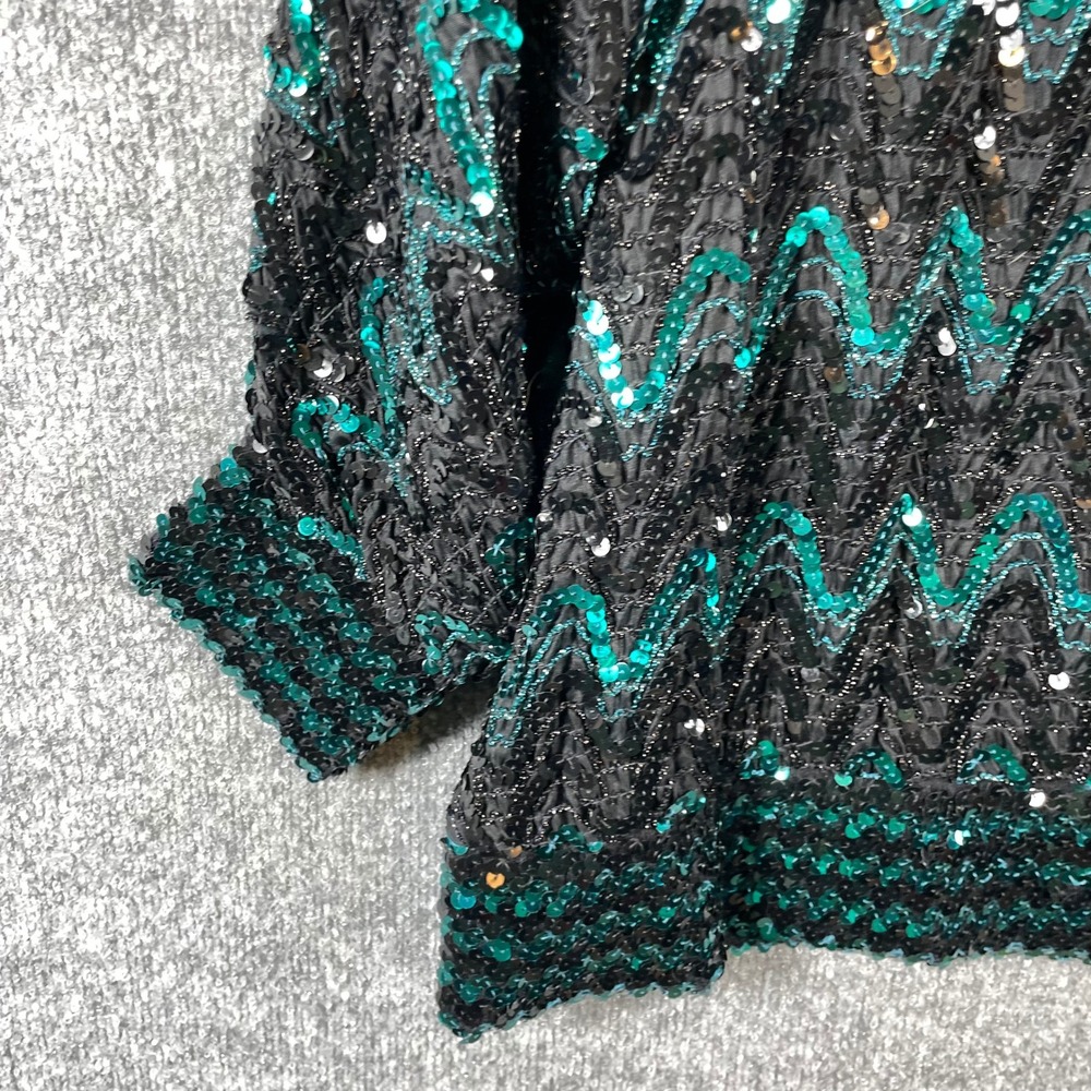 Vintage Givenchy Top Womens 18 W Black Teal Sequin Zigzag West Germany 80s Art - Picture 8 of 12